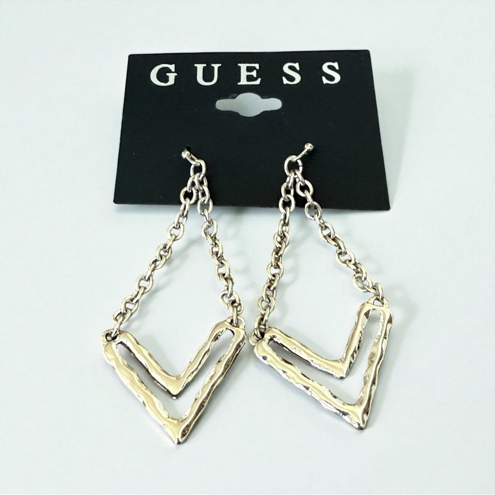 GUESS Silver Chevron Chain Earrings
